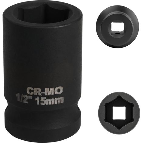 douille 15mm 1/2" 6 pans, douille a choc 1/2 15 mm Acier Chrome-Molybdène CR-MO(Black) (1/2)
