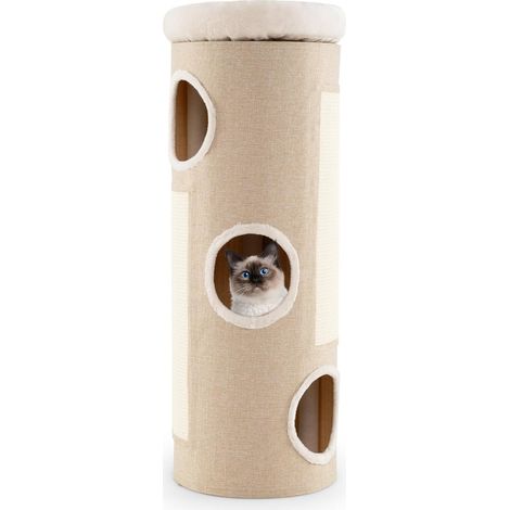 1 Griffoir pour Chats, 3 Niveaux, 2 Panneaux Sisal, Tissu Respirant, Bambou, Intérieur (1/5)