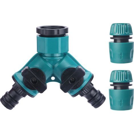 Connecteur de Robinet de Jardin à 2 Voies, Répartiteur en Robinet de Tuyau d'arrosage Avec Vannes Marche/arrêt Individuelles et Connecteur d'extrémité de Tuyau Rapide Fileté Mâle 3/4'' (1/5)