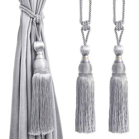 Rideau de tennis en fil d'or suspendu boule suspendue rideau d'oreille sangle de gland 2 gris argent (1/5)