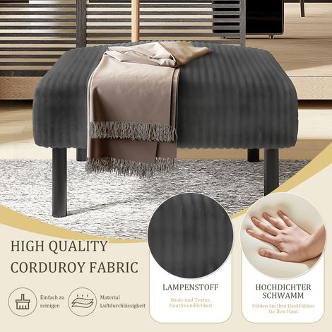 Tabouret en tissu cord avec piètement métal – Revêtement velours ultra doux pour un confort maximal – Polyvalent comme repose-pieds, siège ou table d'appoint – Montage rapide sans outil (1/5)