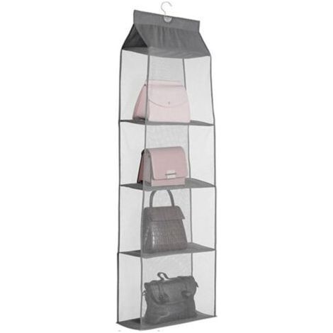Breathable Closet Organizer for Handbags, 4 Tier Hanging Storage, Gray (1/5)