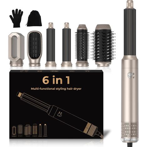 Air Styler Airbrush 6 in 1,1000w Ionic Hair Dryer  Hair Styler, Adjustable Wind Speed Temperature, Blower Brush with 30 mm Curl, for Dry, Smooth, Curly Hair (1/5)