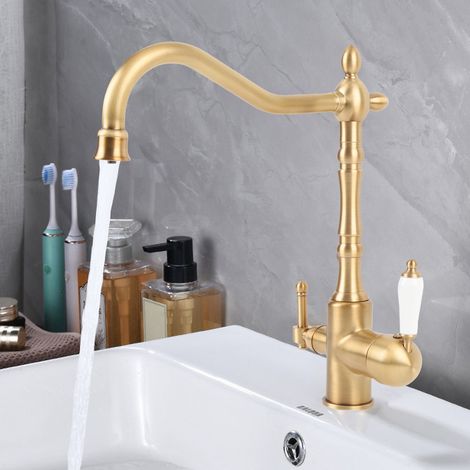 Miscelatore girevole a 2 bracci in stile antico con doccetta integrata per lavabo e mobile bagno, completo di kit di installazione. (1/4)