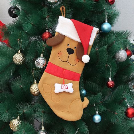 Chaussette De Noël Pour Chien - Forme De Chien - En Tissu - Décoration Festive Et Sac Cadeau Pour Animaux - 1 Pièce (1/5)