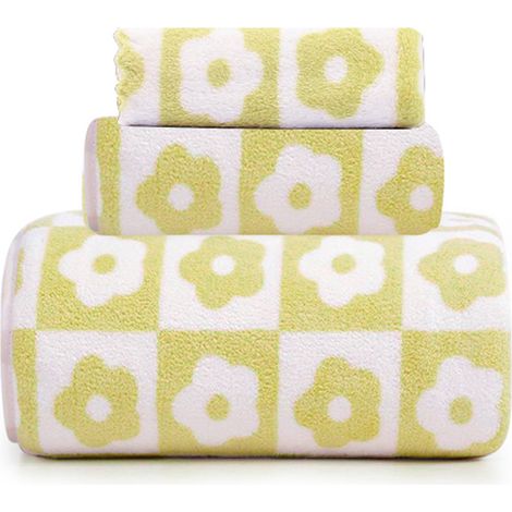 2 Serviette, 100% Coton, Motif Floral Rétro, Absorbante, 75x35cm et 140x70cm, Pour Salle de Bain Couple (1/5)