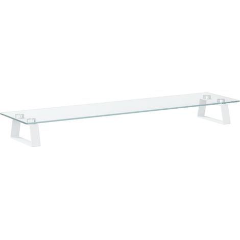 Supporto per monitor tavolo scrivania mobile 80 x 20 x 8 cm vetro temperato e metallo bianco 020044901