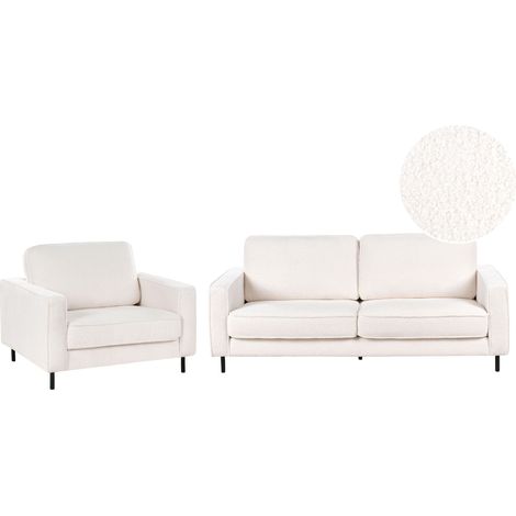 Set da divano 3 posti in tessuto boucle bianco divano e poltrona con gambe in metallo Savalen