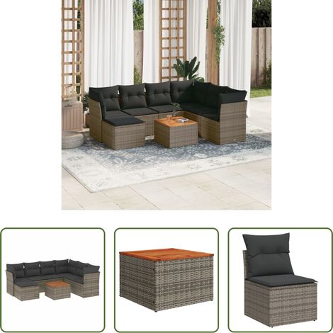 vidaXL Canapé en résine tressée - Salon de jardin 8 pcs avec coussins gris résine tressée (1/5)