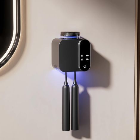 Porte-brosse à dents stérilisateur UV - Porte-brosse à dents électrique avec fonction de séchage - Organisateur de brosses à dents mural avec séchage - Charge solaire et USB - Pour enfants et adultes (1/5)