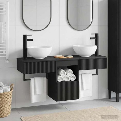 vidaXL Bathroom Furniture Set 3 pcs Black Engineered Wood (1/5)