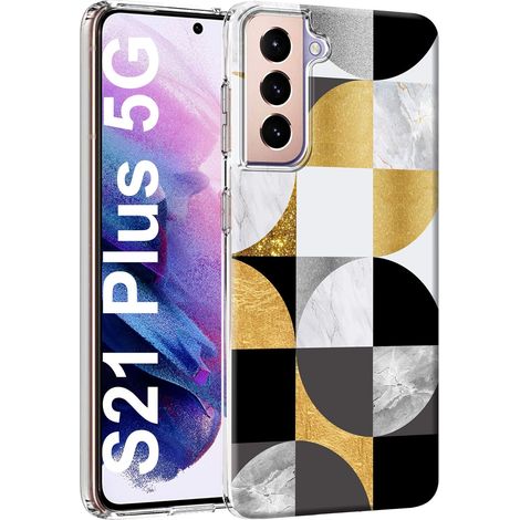 FUNDA DE SILICONA PARA SAMSUNG GALAXY S21+ FUNDA NEGRA AMARILLA BLANCA GEOMÉTRICA (1/5)