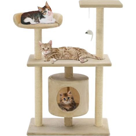 Katzenbaum, kompaktes Design, integrierte Kratzpfosten, Beige (1/2)