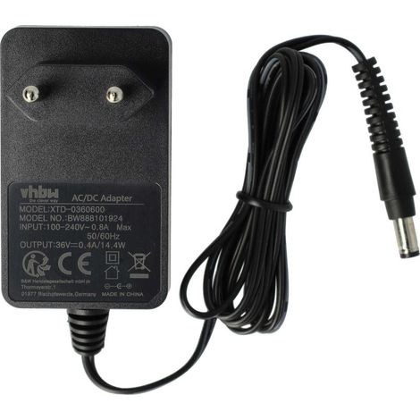 Vhbw – Chargeur compatible Rowenta Air Force Extreme Silence 25.2V – Câble 145 cm – Prise Euro coudée – Alimentation 36V 0,4A