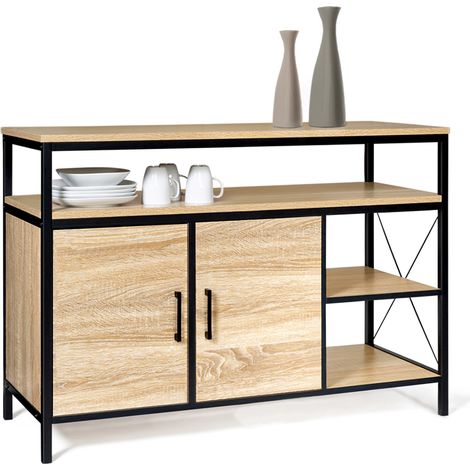 Idmarket – Buffet bas 100 cm – 2 portes – Bois et métal – Longueur 100 cm – Largeur 40 cm – Hauteur 70 cm – Design industriel