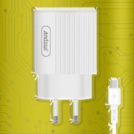 TRADE SHOP - Caricabatterie Con 2 Porte Usb 3.1a Con Cavo Type-c Ricarica Rapida Sicura Q-cd661 -