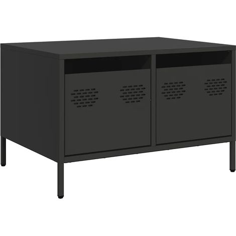 Meuble TV industriel noir 68 x 50 x 43 cm avec 2 tiroirs design moderne en acier laminé à froid (1/5)