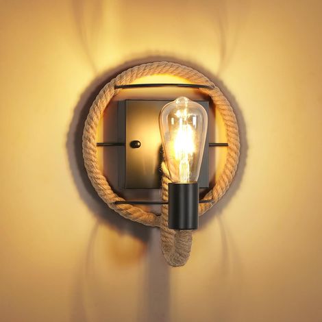 GOECO Applique Murale Industriale Vintage, Lampada da Parete Interna Retrò in Ferro a Forma di Corda di Canapa, Base con Presa E27 per Bar, Loft, Ristoranti, Lunghezza 26cm (senza Ampoule) (1/5)