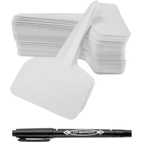 100 pièces Etiquettes Plantes, Etiquette Semis, 6 x 10 cm Type T Plastique Etiquette Potager avec Stylo étanche Etiquetage Réutilisable(Blanc 100pcs) (1/5)