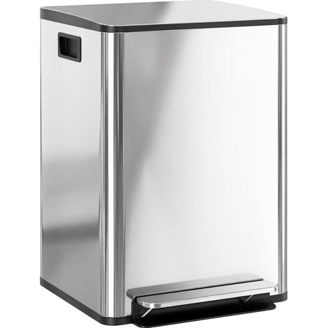 Homcom – Poubelle à pédale 40L – 2 compartiments de 20L – Acier inoxydable anti-traces – Couvercle à fermeture douce – Seaux amovibles