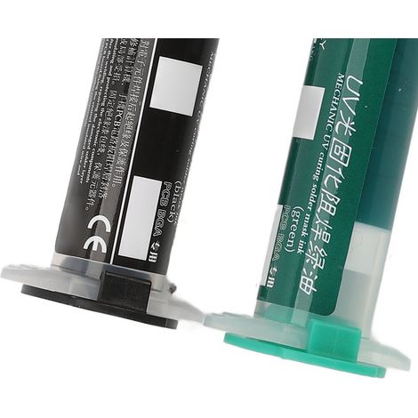 Packung mit 2 UV-härtenden Lötstopplacktinten für Leiterplatten und BGA-Bauteile, in Schwarz und Grün, zur Reparatur von Lötwiderständen. (1/5)
