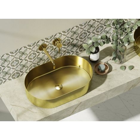 Lavabo oval à poser JUPITER 55x35x11,5 cm en acier inoxydable doré (1/2)