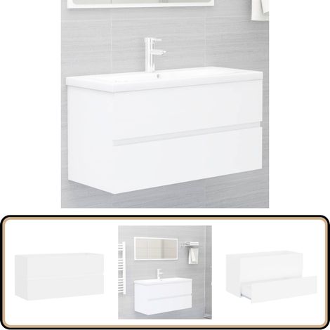 Waschbeckenunterschrank Weiß 90x38,5x45 cm Holzwerkstoff - Waschtischschrank - Badezimmermöbel - Holzwerkstoffschrank - Weißer Schrank - Spiegelschrank