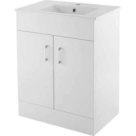 Balterley Charnes 600mm 2 Door Gloss White Floor Standing Cabinet With Basin