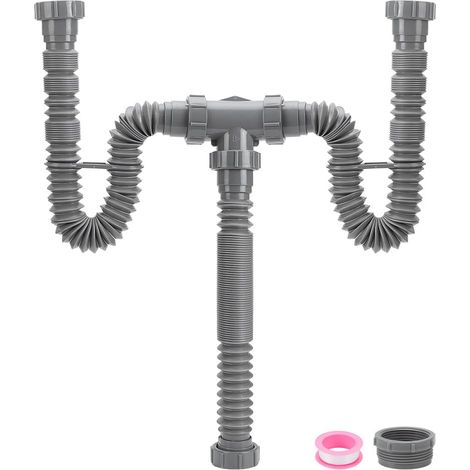 Double Sink Drain Kit, it Plumbing with 2 Rolls of PTFE Pipe Sealing Tape, Ideal for Kitchen and Bathroom with Sealing Gasket, Grey (1/5)