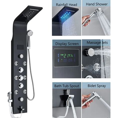 Duschpaneel, LED-Lichtfunktion, Dreifachbedienung, Schwarz 8009 (1/2)