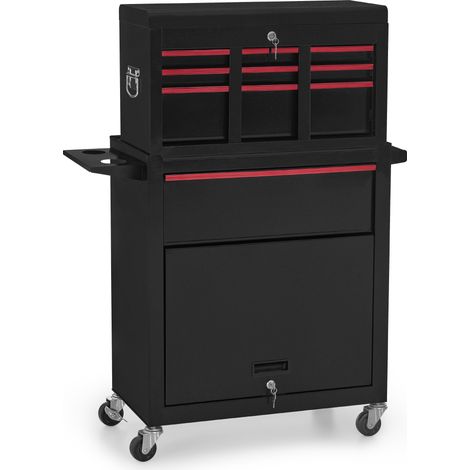 BarberPub 2 in 1 Friseurwagen mit 5 Schubladen & Schrank, Bedienungswagen mit 2 Föhnhalter, Friseur Arbeitswagen Abschließbar, Salon Trolley, 0097RBK