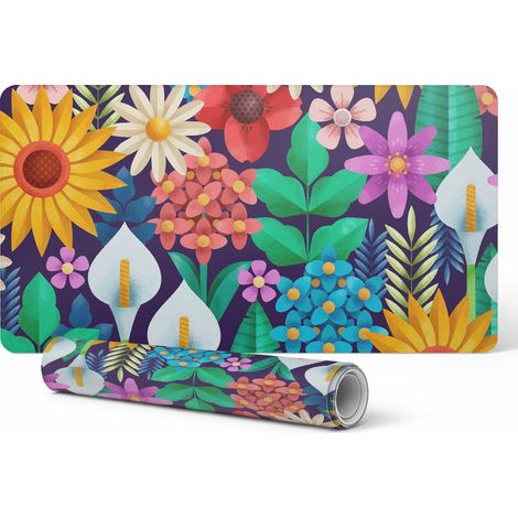 Alfombrilla de escritorio de vinilo con elegante estampado floral retro de 90x45 cm.