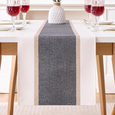 Tischläufer Herbst 40x140 cm Grau Streifen Baumwolle Leinen Wasserdicht für Küche & Outdoor