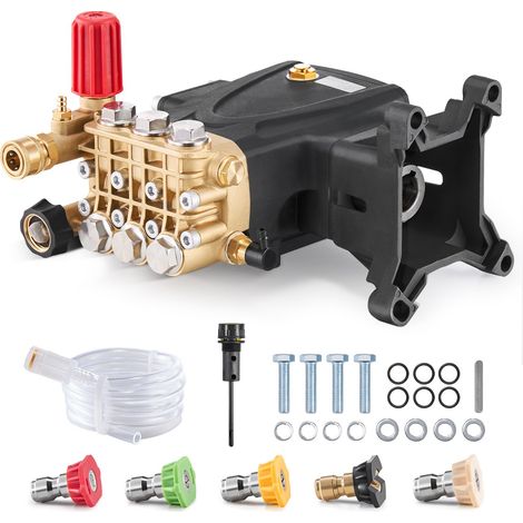 Pompe pour nettoyeur haute pression, axe horizontal 25,4 mm (1"), triplex à pistons, 276 bar (4000 PSI), 15 L/min (4,0 GPM), kit de remplacement avec 5 buses, compatible Simpson MorFlex 40224/25/26 (1/5)