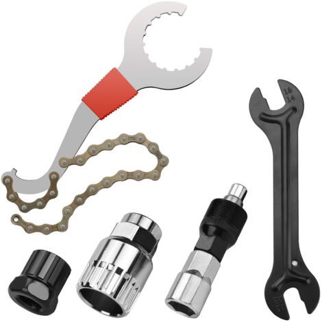 Kit de Réparation pour Changer Les Cassettes et Boîtiers de Pédalier du Vélo et du VTT Fouet à Chaîne/Démonte Cassette/Extracteur du Pédalier/Extracteur de Manivelle/Clé (1/5)
