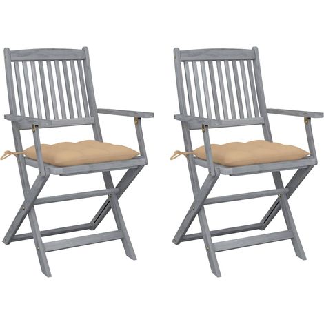 vidaXL Sillas plegables (2 unidades) con cojines, de madera maciza de acacia. (1/4)