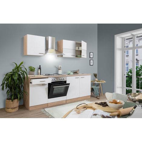 Cuisine Kitchenette bloc cuisine intégrée Chêne Blanc Merle 210 cm Respekta