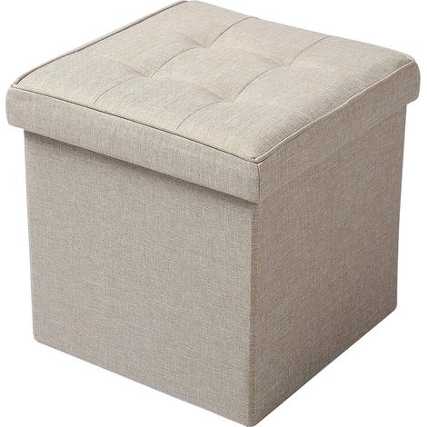 WOLTU Tabouret Pouf Coffre Boîte de rangement, Siège rembourré en lin, siège pliable, 37, 5x37, 5x38cm, Beige (1/4)