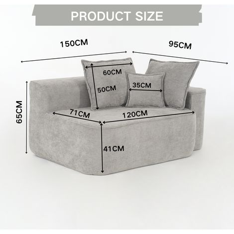 Canapé confortable pour deux personnes sans assemblage,canapé moelleux avec coussins et poches latérales,avec poches latérales,gris (1/5)