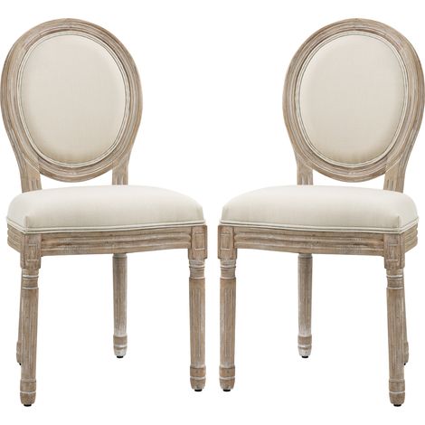 Ensemble de 2 chaises vintage rétro en bois avec revêtement en tissu, 49 x 56 x 96 cm, blanc crème (1/5)