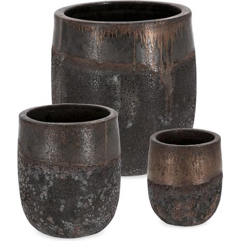 Vasi "Duyen" struttura alta in terracotta smaltata per esterno set da 3 (1/3)