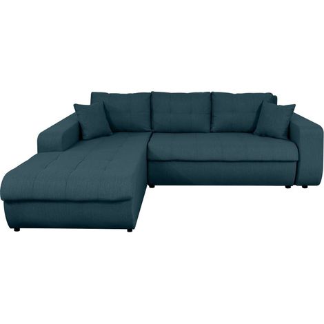 Canapé d'angle convertible 4 places en tissu – Large méridienne – Dimensions 246x188x80 cm – Couchage 140x196 cm – Fabrication européenne – Usinestreet (1/5)