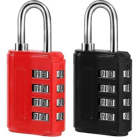 Cadenas à combinaison, cadenas à combinaison 4 chiffres pour casier scolaire, gymnase, équipement sportif, clôture, boîte à outils, valise, armoire à fermeture (lot de 2, rouge et noir) (1/4)