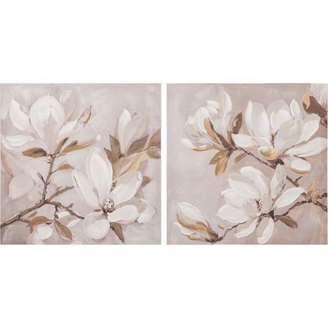 2er-Set Blumenleinwände, 80 % handbemalt, 60 x 3 x 60 cm (1/4)