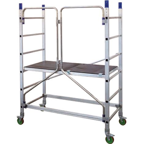 Matisère – Échafaudage pliant en aluminium – Hauteur de travail max 3.00m – Plateau antidérapant – Montage rapide avec verrouillage automatique (1/5)