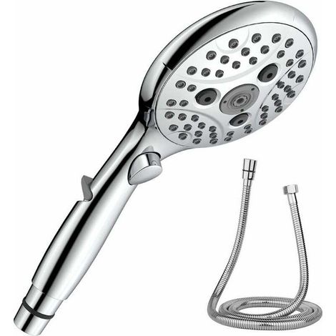 YMYNY Pommeau de douche avec arrêt d'eau, douchette à main 6 types de jets, pommeau de douche à économie d'eau avec flexible de 150 cm, pommeau de douche avec limiteur de débit 6,5 L/min (1/5)