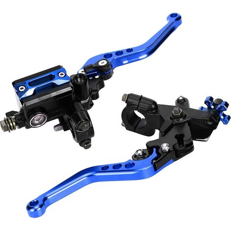 Leve freno frizione moto universali da 7/8 pollici, set di leve frizione pompa freno superiore regolabile idraulica (blu)