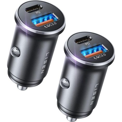 Confezione da 2 caricabatterie da auto USB-C, doppia porta da 54 W, spina per accendisigari da 12 V, compatibili con iPhone, Samsung e iPad (1/5)