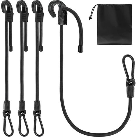 Flintronnic Set of 4 Elastic Bungee Cords, 100cm8mm, Adjustable Elastic Cords with Hooks and Carabiner, UV Resistant, Versatile Elastic Bungee Cords, with Drawstring Bag, for Luggage, Camping (1/5)