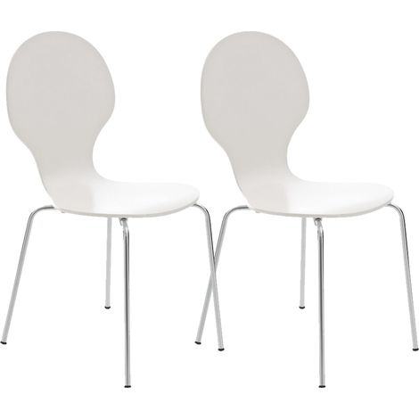 Lot de 2 chaises de cuisine salle à manger empilables dossier arrondi en bois blanc et métal chromé 100003085 (1/5)